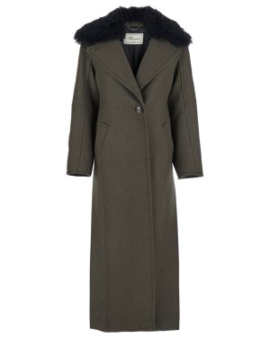 Blumarine Green Coat With Classic Lapels And Removable Collar In Wool Blend Woman