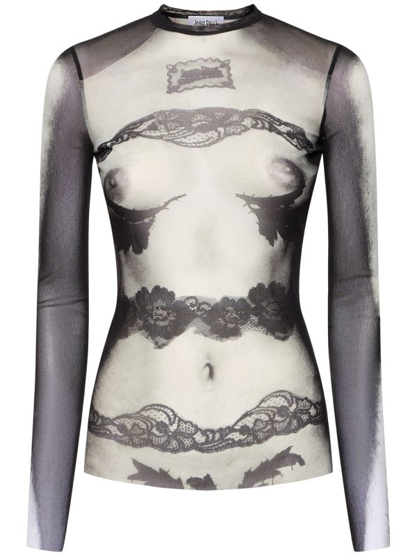 Body Lace Mariniere Printed Mesh Top