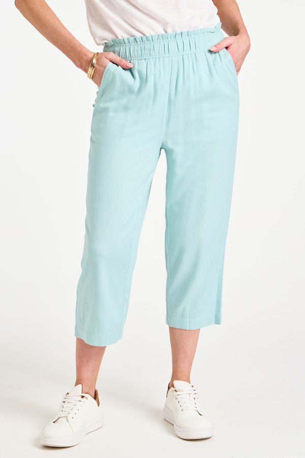 Bonmarche Aqua Women's Light Green Paperbag Cropped Trousers, Size: 10 - Holiday Clothes