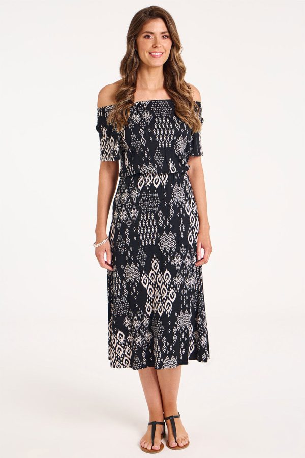 Bonmarche Black Patchwork Print Jersey Bardot Dress