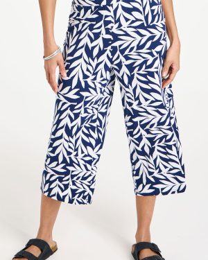 Bonmarche Leaf Print Jersey Wide Leg Cropped Trousers