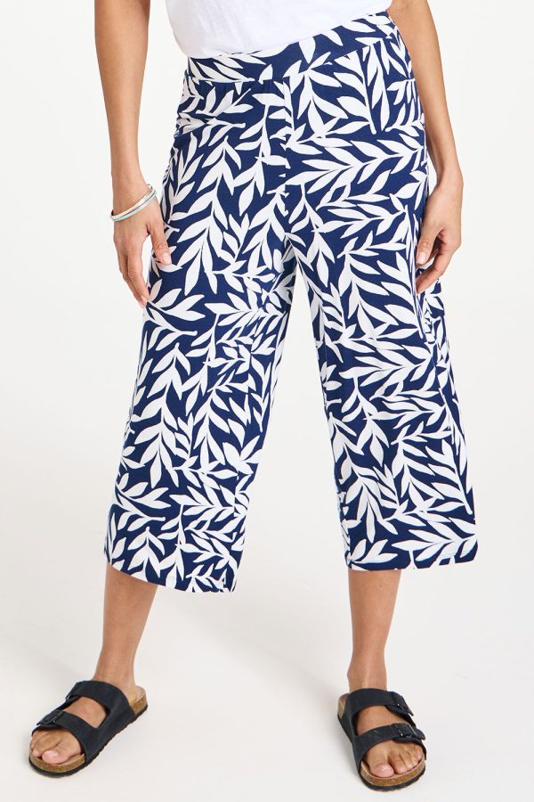 Bonmarche Leaf Print Jersey Wide Leg Cropped Trousers