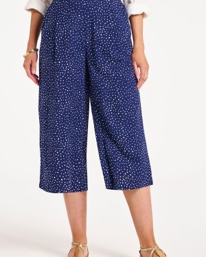 Bonmarche Spot Print Pleat Front Cropped Elasticated Trousers