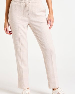 Bonmarche Women's Beige Check Elasticated Waistband Jacquard Joggers - Mother's Day Outfits