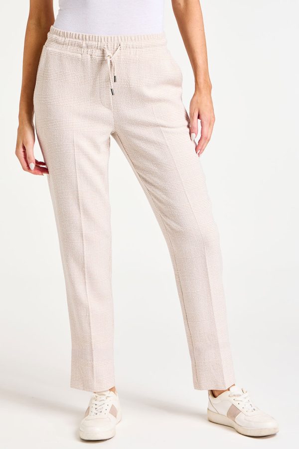 Bonmarche Women's Beige Check Elasticated Waistband Jacquard Joggers - Mother's Day Outfits