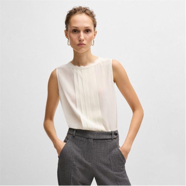 Boss Bemiula Pleat-Front Sleeveless Blouse - White