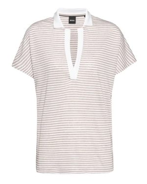 Boss Enelina Striped Polo Top - Beige