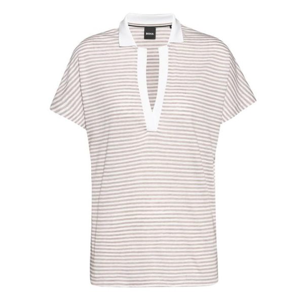 Boss Enelina Striped Polo Top - Beige