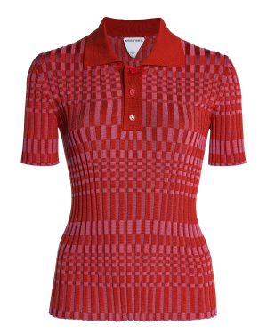 Bottega Veneta - Check Polo Top - Red - L - Moda Operandi