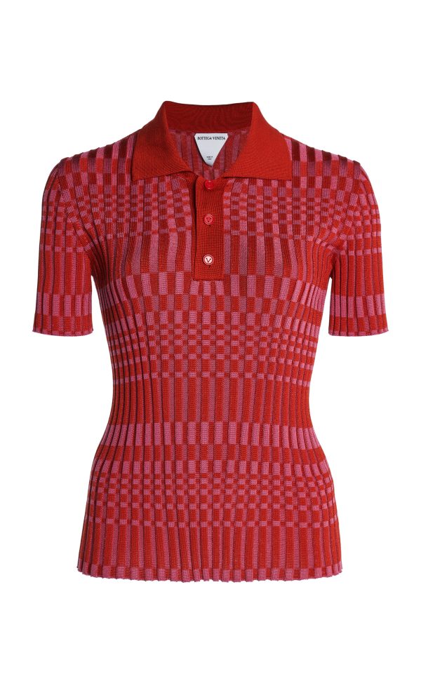 Bottega Veneta - Check Polo Top - Red - L - Moda Operandi