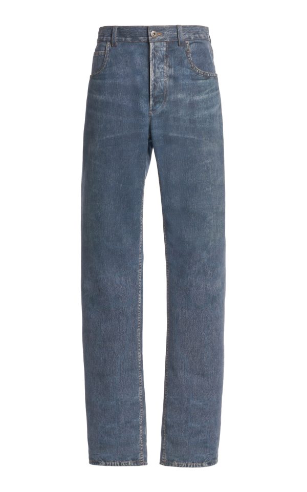 Bottega Veneta - Denim-Printed Leather Trousers - Blue - IT 44 - Moda Operandi
