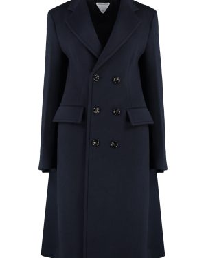 Bottega Veneta Midnight Blue Wool Blend Cape Coat