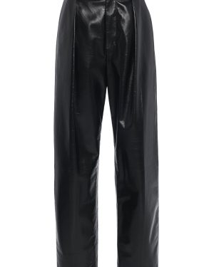 Bottega Veneta - Pleated Leather Straight-Leg Pants - Black - IT 36 - Moda Operandi