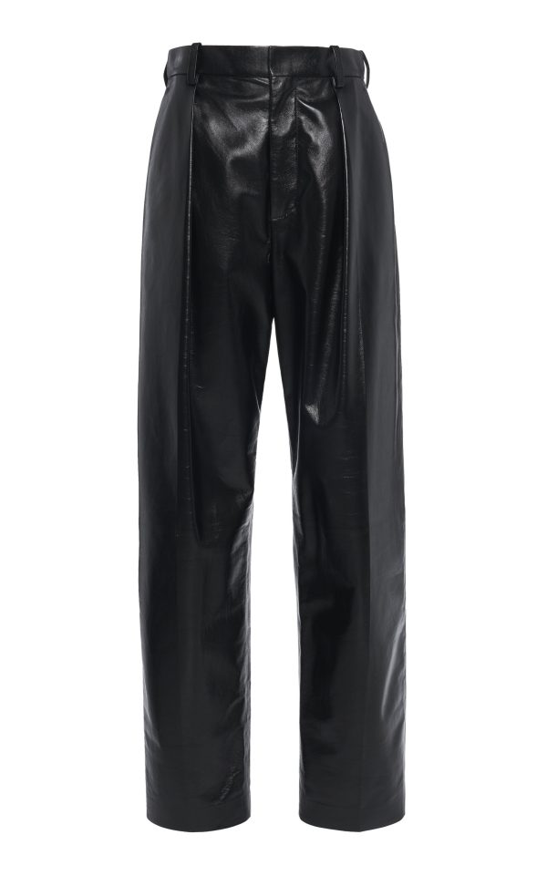 Bottega Veneta - Pleated Leather Straight-Leg Pants - Black - IT 36 - Moda Operandi