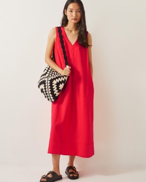 Britt Linen Blend Sleeveless A-Line Midi Dress Orange