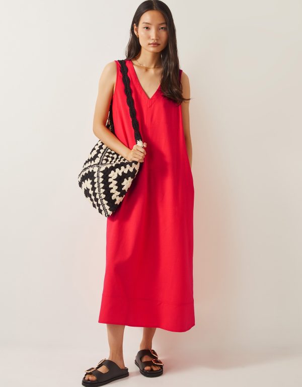 Britt Linen Blend Sleeveless A-Line Midi Dress Orange