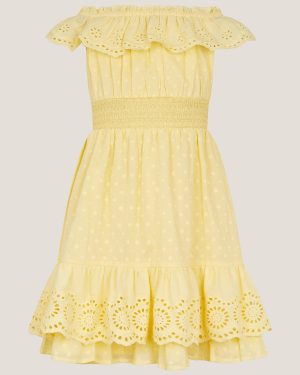 Broderie Bardot Dress Yellow