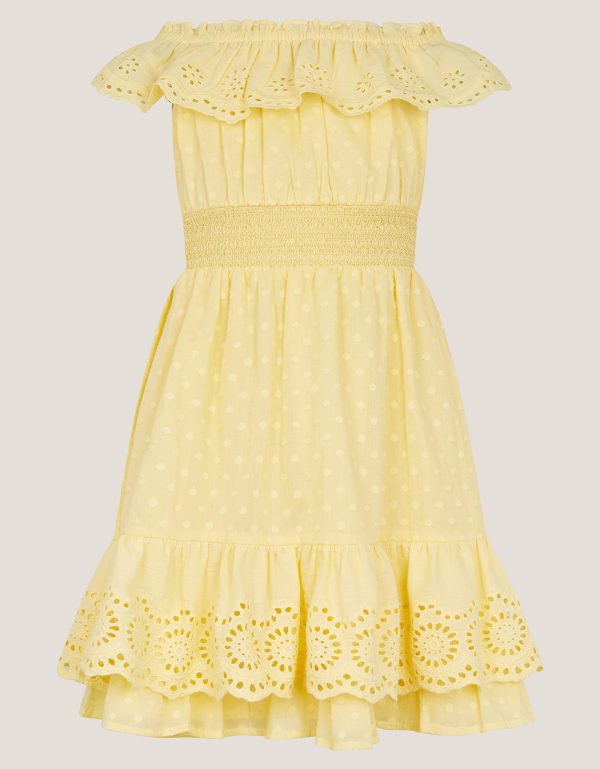Broderie Bardot Dress Yellow