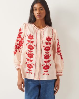 Bronte Floral Embroidered Blouse Pink