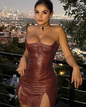 Brown Leather Corset Dress With High Slit Sexy Mini Bodycon Dress For Club 2025