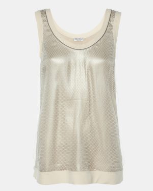 Brunello Cuccinelli Beige Mesh Silk Tank Top XS
