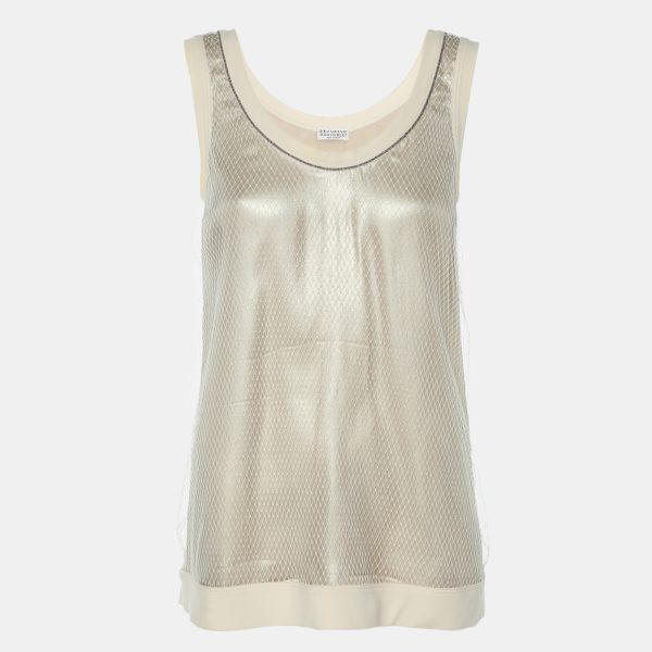 Brunello Cuccinelli Beige Mesh Silk Tank Top XS