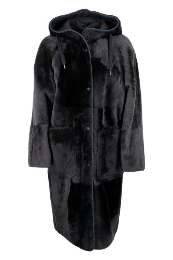 Brunello Cucinelli Reversible Coat In Soft Shearling With Hood