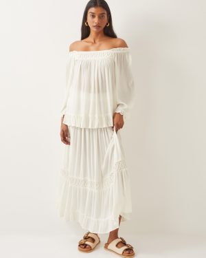 Bryony Embroidered Maxi Skirt White