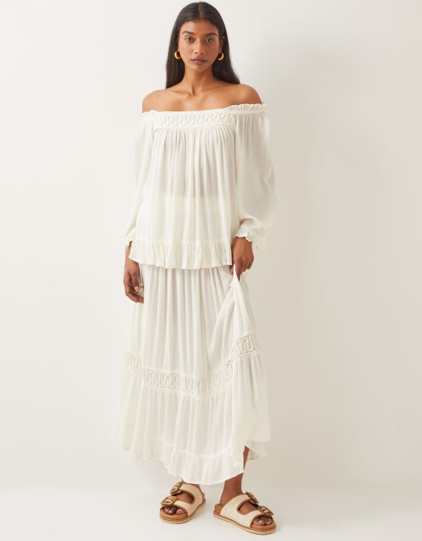 Bryony Embroidered Maxi Skirt White