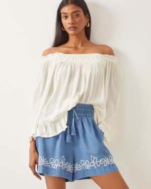 Bryony Off-The-Shoulder Frill Top White