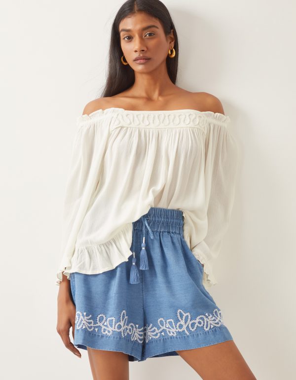Bryony Off-The-Shoulder Frill Top White