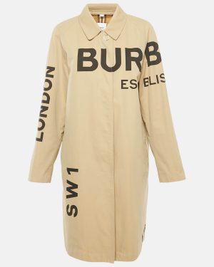 Burberry Beige Gabardine Horseferry Print Coat M