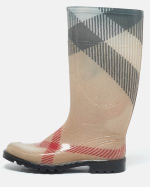Burberry Beige House Check Rubber Rain Boots Size 39
