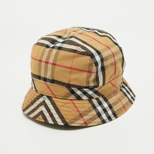 Burberry Beige Nova Checked Cotton Panama Hat S