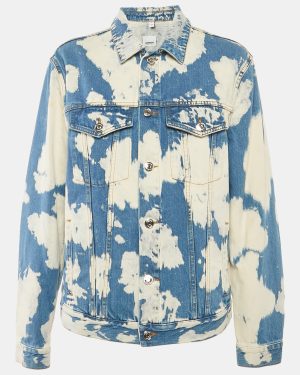 Burberry Blue Bleached Denim Leather Trim Jacket L