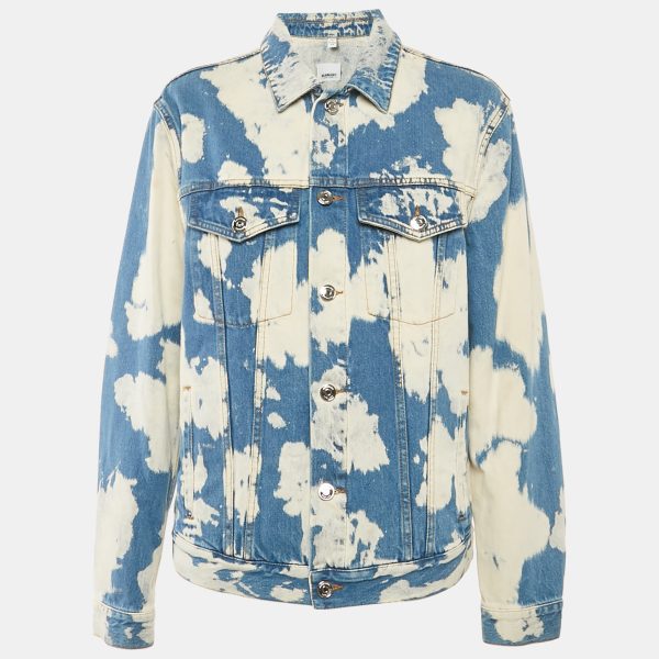 Burberry Blue Bleached Denim Leather Trim Jacket L