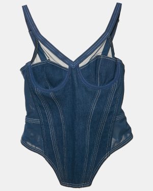 Burberry Blue Denim and Mesh Bustier Corset Top M