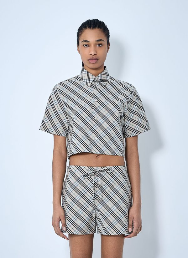 Burberry Crop Check Shirt - Woman Shirts Beige Uk - 08