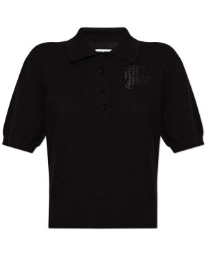 Burberry Ekd Detailed Short Sleeved Ribbed Polo Top