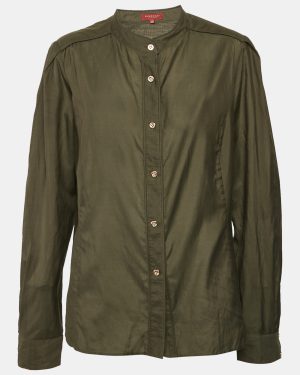 Burberry London Vintage Olive Green Button Front Blouse L