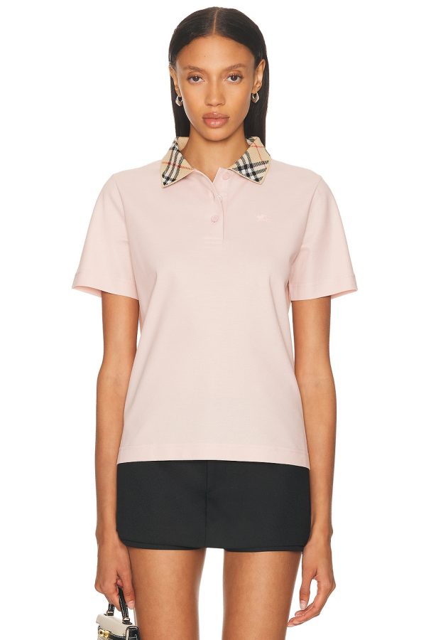 Burberry Short Sleeve Polo Top in Bouquet - Blush. Size S (also in XS).