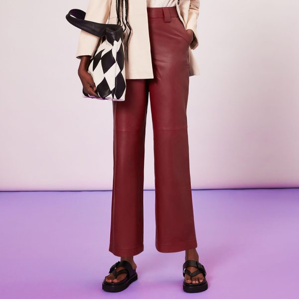 Burgundy Emily Straight Leather Trousers