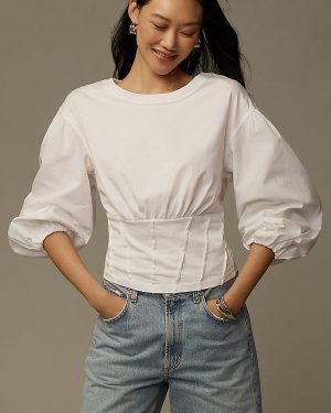 By Anthropologie Balloon-Sleeve Corset Top