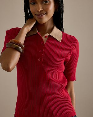 By Anthropologie Lilah Scallop Polo Top