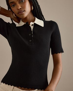 By Anthropologie Lilah Scallop Polo Top