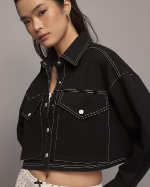 By Anthropologie Ponte Topstitch Cropped Jacket