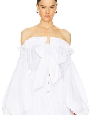CAROLINE CONSTAS Adeline Off Shoulder Blouse in White. Size S.