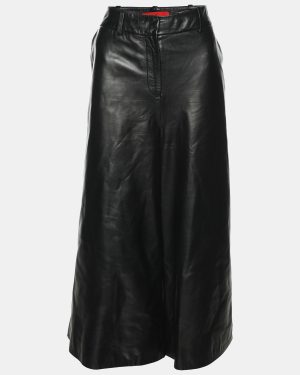 CH Carolina Herrera Black Lambskin Leather Wide Leg Capri Pants M