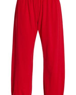 COLLEEN ALLEN - Gathered Cotton-Jersey Cropped Pants - Red - L - Moda Operandi