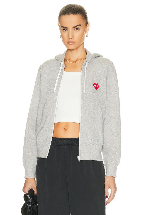 COMME des GARCONS PLAY Invader Hooded Sweatshirt in Grey - Light Grey. Size XS (also in ).